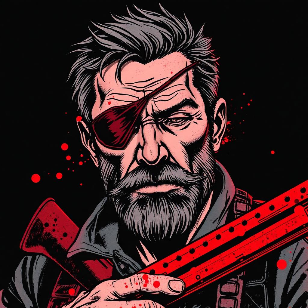 Portrait of Cade, a grizzled survivor with an eyepatch and hunting rifle