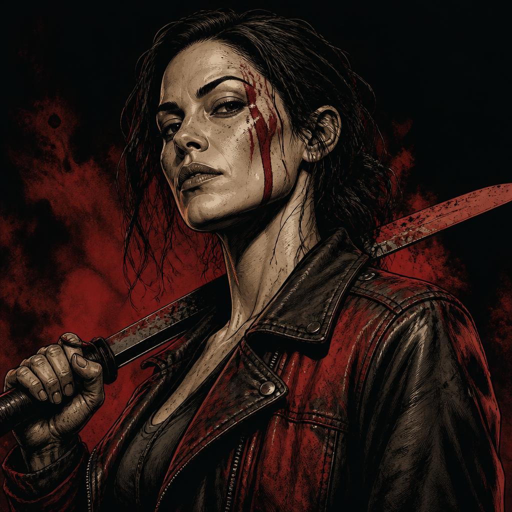 Portrait of Maren, a machete-wielding survivor