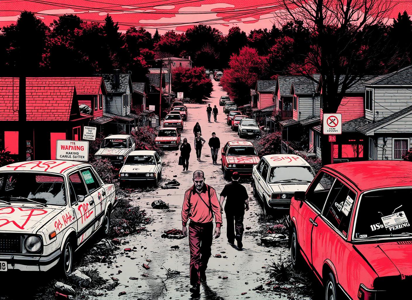 Ruined suburb overrun with walkers